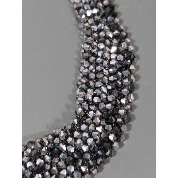 RUSH by Denis & Charles SIlver Gray Glass Bead Collar Necklace 16" - Picture 4 of 10